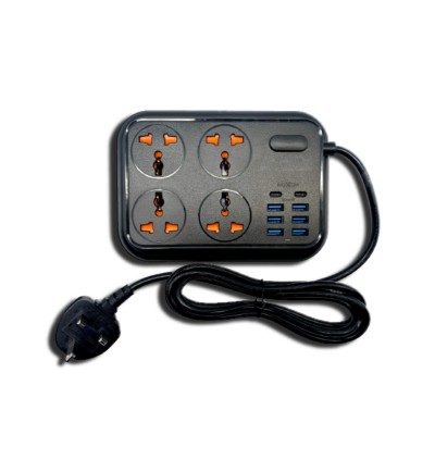 Moxom MX-ST06 3.4A 6 USB Ports + 2 PD Type-C + 4 Universal Power Socket Desktop Extension Home Charger with 2M Cord for Samsung / Apple / Xiaomi / Huawei / Oppo / Vivo