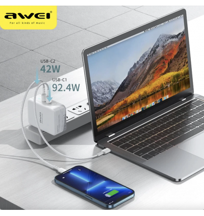 Awei PD22 GaN PD 140W Fast Charger Type C PD Quick QC Charging For Macbook with Quick Charge 3.0 USB C Travel Charger For Samsung / Xiaomi / Huawei / Oppo / Vivo / Realme / OnePlus