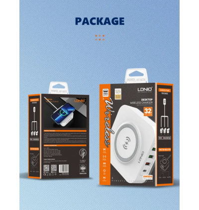 LDNIO AW004 32W 5 in 1 Qi Wireless Charger + Type-C PD + QC3.0 USB Port Smart Wireless Charging Station