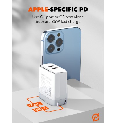 LDNIO A2528M Dual Type-C Port 35W PD GaN Fast Charging Power Adaptor Wall Charger with 100cm Cable (UK Plug)
